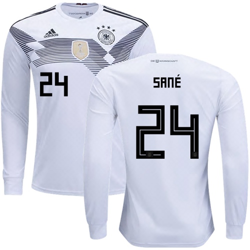 Germany #24 Sane White Home Long Sleeves Soccer Country Jersey - Click Image to Close